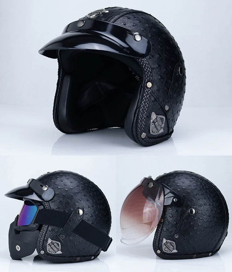 Casco Certificado Retro Abierto para Moto - Estilo Clásico Vintage, Certificado DOT, Ideal para Verano