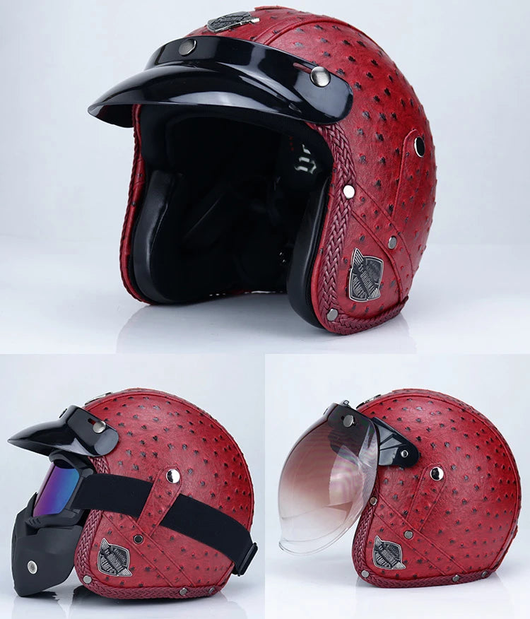 Casco Certificado Retro Abierto para Moto - Estilo Clásico Vintage, Certificado DOT, Ideal para Verano